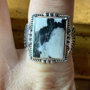 White Buffalo Turquoise Sterling Silver Statement Ring Size 8